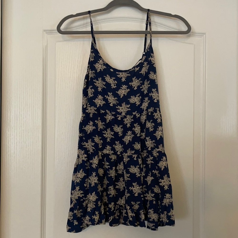 Blue dress with cream floral pattern
